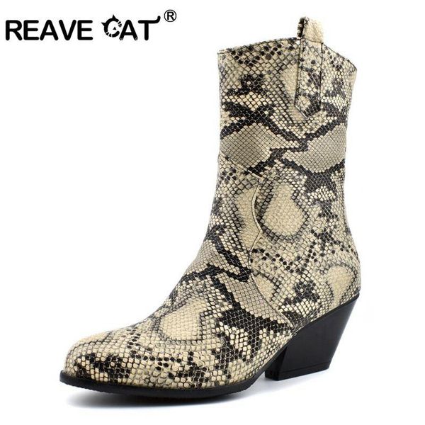 reave cat 2020 female wid calf boots snakeskin boa pointed toe strange med heels zipper runway leathershoes large size 4-17, Black
reave cat 2020 female wid calf boots snakeskin boa pointed toe strange med heels zipper runway leathershoes large size 4-17, Black