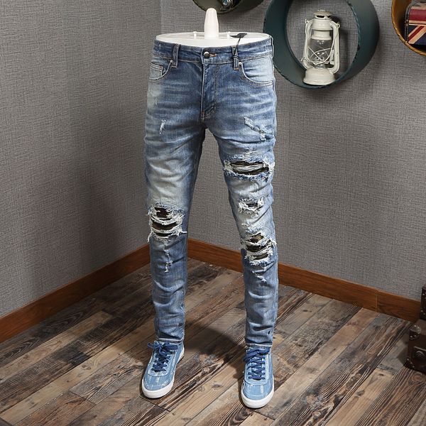 2021 new fashion streetwear men jeans elastic slim fit ripped punk trousers retro blue patches designer hip hop long pants chyb
2021 new fashion streetwear men jeans elastic slim fit ripped punk trousers retro blue patches designer hip hop long pants chyb