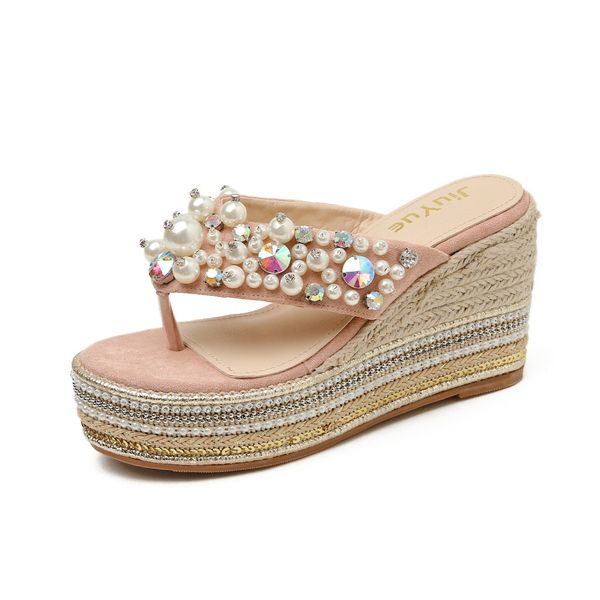 handmade sandals and slippers summer new fashion all-match pearl rhinestone slippers, Black
handmade sandals and slippers summer new fashion all-match pearl rhinestone slippers, Black