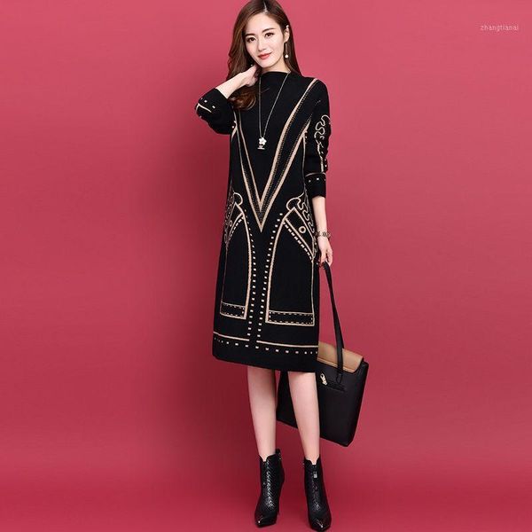 women's dress autumn and winter new half high collar fashion thin printed medium length loose long sleeve knitted skirt children1, Black;gray
women's dress autumn and winter new half high collar fashion thin printed medium length loose long sleeve knitted skirt children1, Black;gray