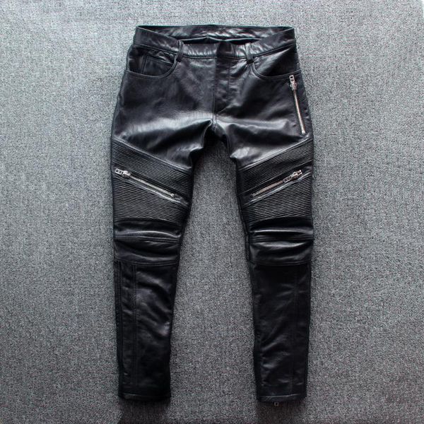 men's pants 100% genuine leather men goatskin trousers motorcycle autumn winter mens homme fashion 2021 pantalon cuir pph2625, Black
men's pants 100% genuine leather men goatskin trousers motorcycle autumn winter mens homme fashion 2021 pantalon cuir pph2625, Black