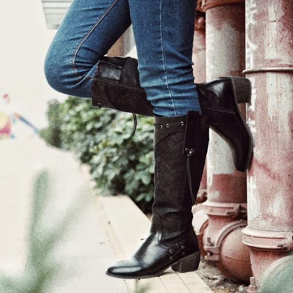 2020 winter retro boots women warm retro stitching chunky heel knee high boots comfortable booties botas mujer, Black
2020 winter retro boots women warm retro stitching chunky heel knee high boots comfortable booties botas mujer, Black