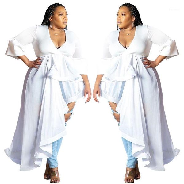 white big size v neck blouse high waist ruffle long shirts 2021 summer female day blouses rh1011
white big size v neck blouse high waist ruffle long shirts 2021 summer female day blouses rh1011