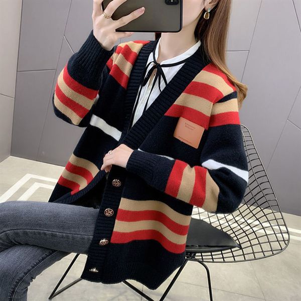 women striped knitted cardigans with button female fashion open stitch outwear long sleeve warm knitwear femme, White;black
women striped knitted cardigans with button female fashion open stitch outwear long sleeve warm knitwear femme, White;black