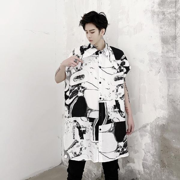 ewq / men's wear abstract graffiti geometric pattern print loose sleeveless shirt fashionable male's pointed collar shirt 9y22871, White;black
ewq / men's wear abstract graffiti geometric pattern print loose sleeveless shirt fashionable male's pointed collar shirt 9y22871, White;black