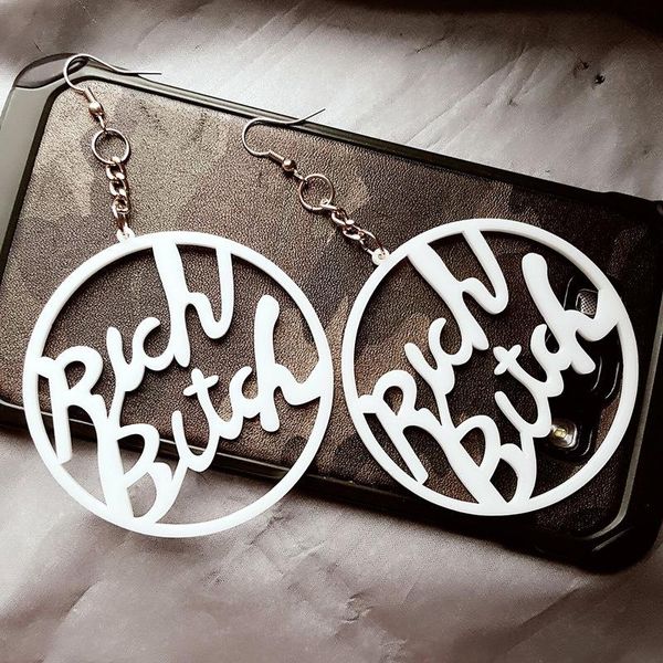 dangle & chandelier style fashion big round "rich bitch" women acrylic earrings 4 colors hollow out letters hiphop large e18027, Silver
dangle & chandelier style fashion big round "rich bitch" women acrylic earrings 4 colors hollow out letters hiphop large e18027, Silver