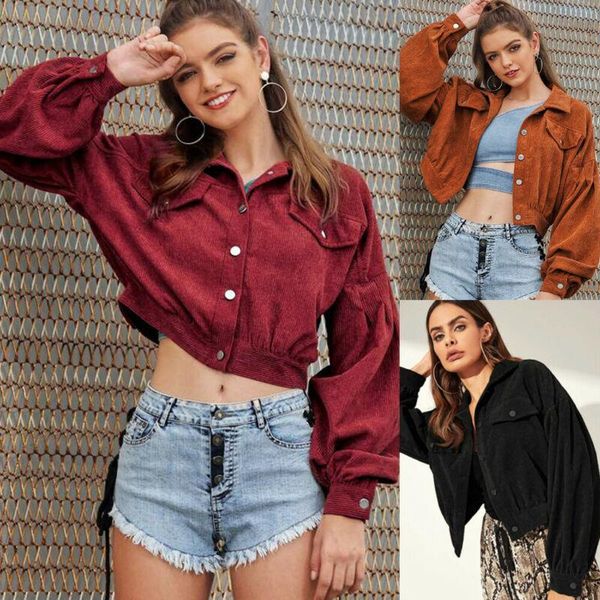 women corduroy short jacket button pocket crop coat long puff sleeve outwear top, Black;brown
women corduroy short jacket button pocket crop coat long puff sleeve outwear top, Black;brown