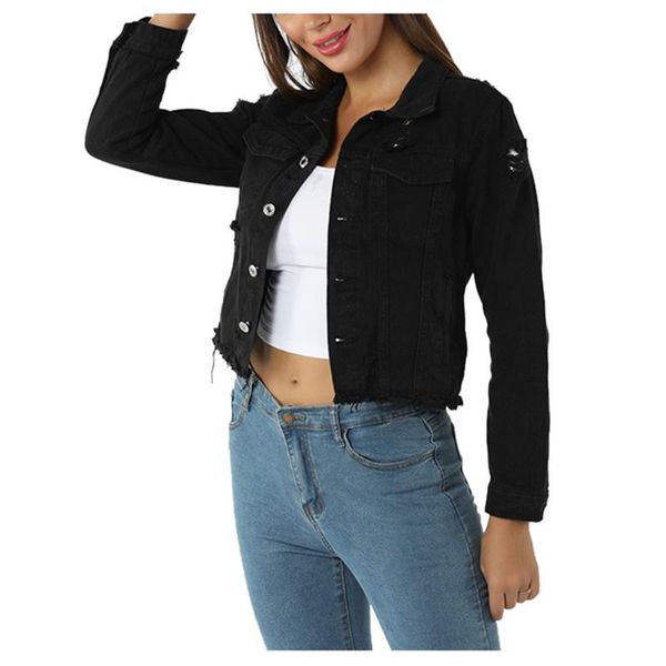 women's jackets 2021 black denim women hole boyfriend style long sleeve vintage jean jacket loose autumn coat jean#15, Black;brown
women's jackets 2021 black denim women hole boyfriend style long sleeve vintage jean jacket loose autumn coat jean#15, Black;brown