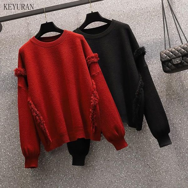 2021 autumn winter women knitted sweaters and pullovers o-neck tassel long sleeve plus size sweater loose knitted warm jumper, White;black
2021 autumn winter women knitted sweaters and pullovers o-neck tassel long sleeve plus size sweater loose knitted warm jumper, White;black