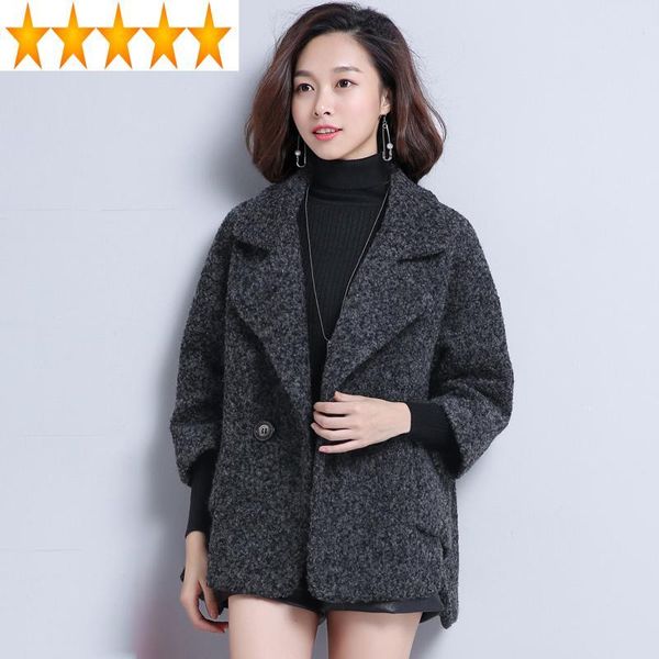women's wool & blends korean abrigos short woolen loose coats blend women coat fashion casaco feminino overcoat kj178, Black
women's wool & blends korean abrigos short woolen loose coats blend women coat fashion casaco feminino overcoat kj178, Black