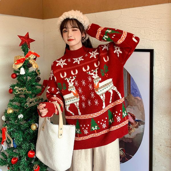 2021 new new fashion deer snowflake pattern pullovers jumper sleeve red knitted shirt female sweaters t0u8, White;black
2021 new new fashion deer snowflake pattern pullovers jumper sleeve red knitted shirt female sweaters t0u8, White;black