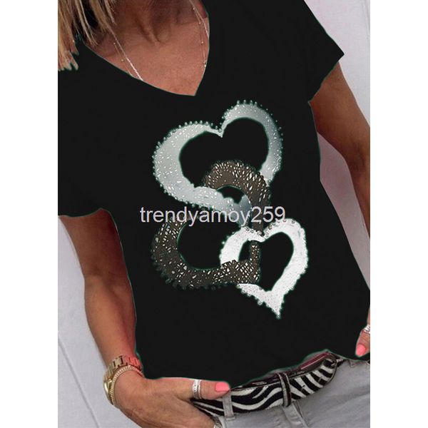 women's t-shirt flow summer selling v-neck loose love printed short sleeve top, White
women's t-shirt flow summer selling v-neck loose love printed short sleeve top, White