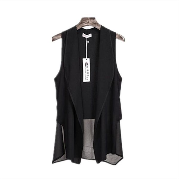 asymmetry white summer long chiffon vests for women korean fashion sleeveless cardigan female vest waistcoat black jacket coat, Black;white
asymmetry white summer long chiffon vests for women korean fashion sleeveless cardigan female vest waistcoat black jacket coat, Black;white