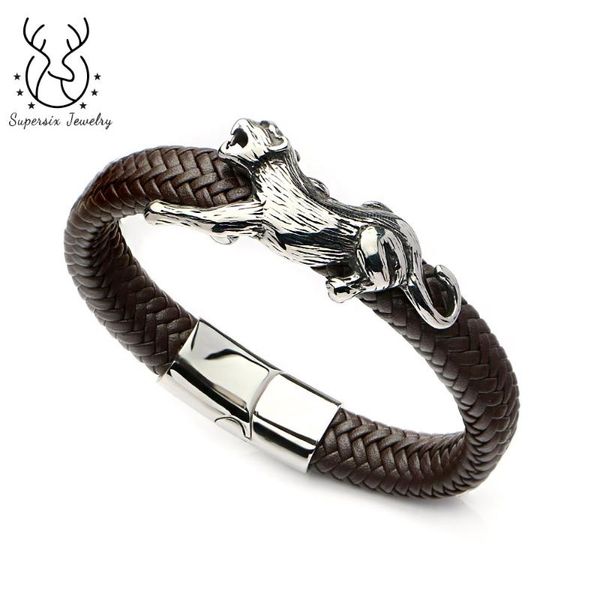 charm bracelets supersix 6*12mm genuine leather domineering bracelet for men stainless steel tiger leopard magnetic clasp jewelry, Golden;silver
charm bracelets supersix 6*12mm genuine leather domineering bracelet for men stainless steel tiger leopard magnetic clasp jewelry, Golden;silver
