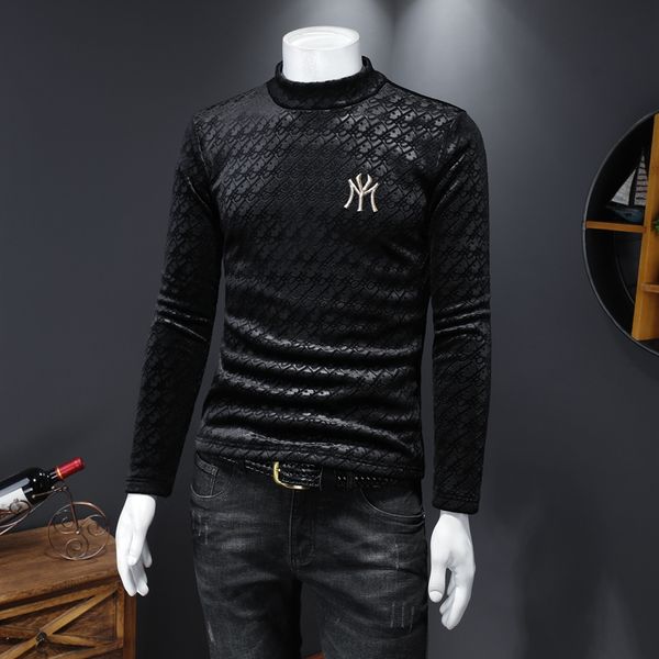 gold velvet long-sleeved t-shirt men's 2020 autumn and winter high-neck slim-fit plus velvet trend embroidery bottoming shirt, White;black
gold velvet long-sleeved t-shirt men's 2020 autumn and winter high-neck slim-fit plus velvet trend embroidery bottoming shirt, White;black