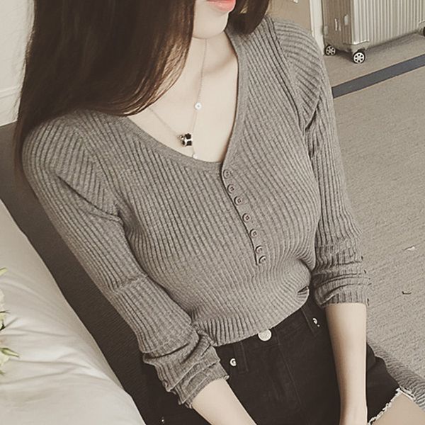 2019 autumn winter vintage knitted women ribbed sweater pullover female v-neck slim sweater button long sleeve, White;black
2019 autumn winter vintage knitted women ribbed sweater pullover female v-neck slim sweater button long sleeve, White;black