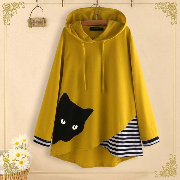 women's hoodies & sweatshirts casual cartoon cat sweatshirt autumn long sleeve pullover women vintage striped print patchwork female ro, Black
women's hoodies & sweatshirts casual cartoon cat sweatshirt autumn long sleeve pullover women vintage striped print patchwork female ro, Black