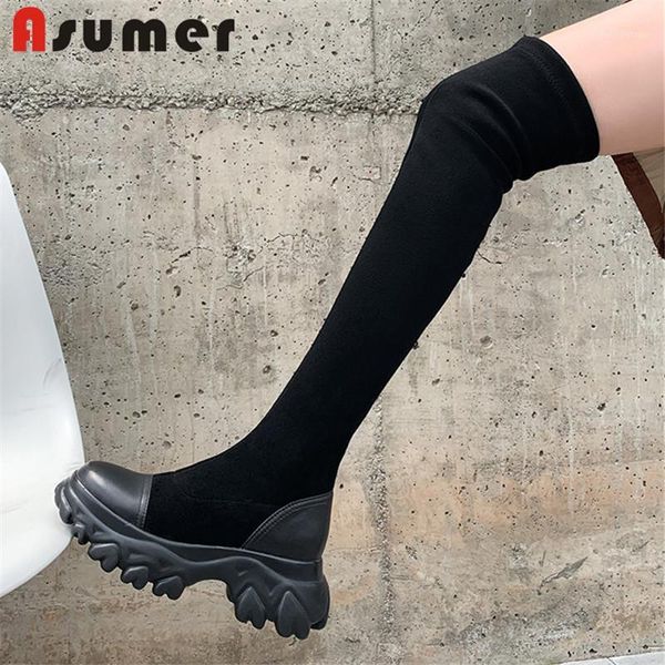 boots asumer 2021 stretch woman genuine leather +flock slim flat platform casual shoes fashion over the knee women1, Black
boots asumer 2021 stretch woman genuine leather +flock slim flat platform casual shoes fashion over the knee women1, Black