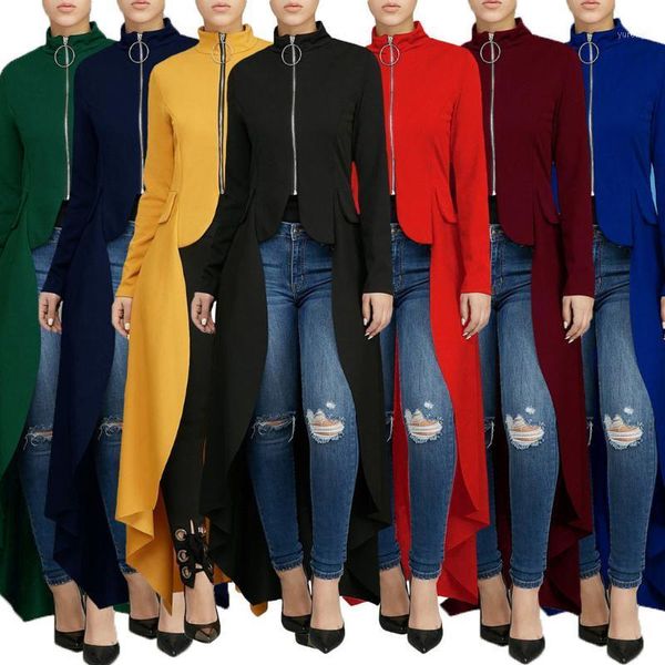coat female blouse women's high low - irregular zipper front long sleeve tunic shirt dress jackets woman 2020 women jacket1, Black;brown