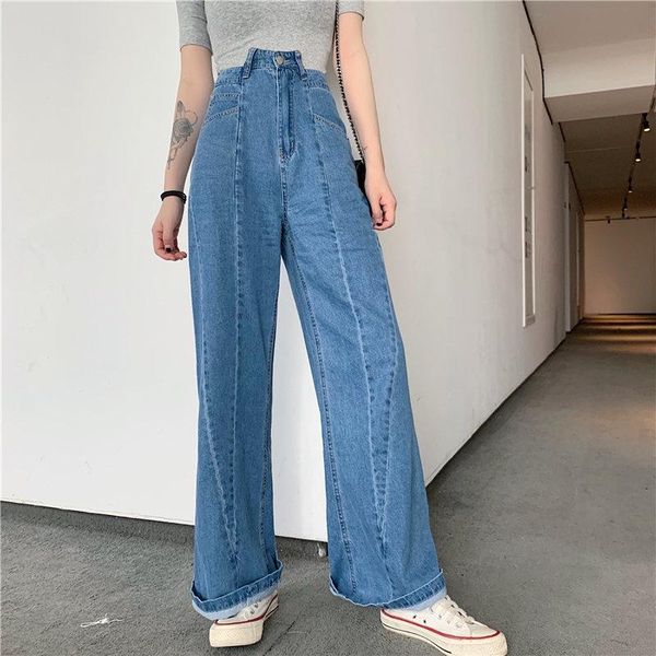 women's jeans hzirip stylish chic 2021 irregular female summer women high waist loose arrival all match denim wide leg trousers, Blue
women's jeans hzirip stylish chic 2021 irregular female summer women high waist loose arrival all match denim wide leg trousers, Blue