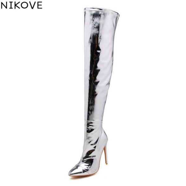 boots nikove 2021 women over the knee zipper winter shoes pointed toe patent leather thin high heel woman size 34-43, Black
boots nikove 2021 women over the knee zipper winter shoes pointed toe patent leather thin high heel woman size 34-43, Black