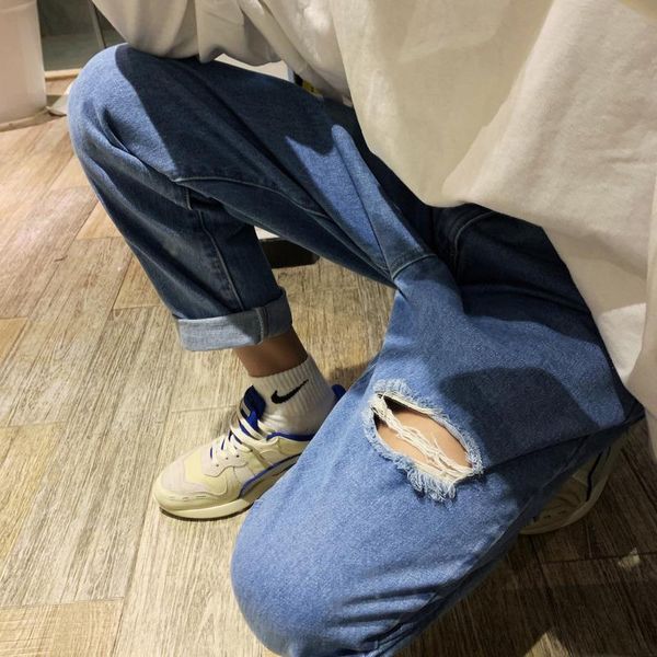 nice spring and summer korean version of the trend of simple couple casual cotton straight hole jeans hip hop streetwear, Blue
nice spring and summer korean version of the trend of simple couple casual cotton straight hole jeans hip hop streetwear, Blue