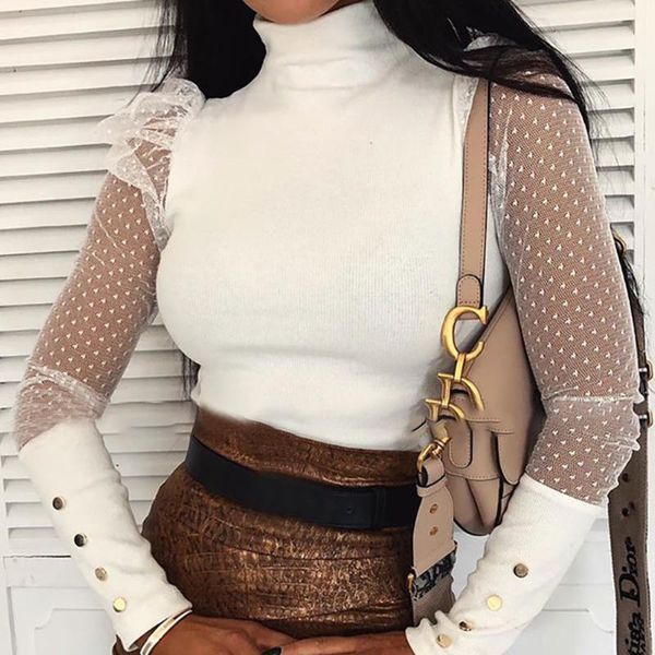 women puff sleeve summer blouse lace polka dots patchwork mesh high collar long sleeve autumn female fashion sweet clothes1, White
women puff sleeve summer blouse lace polka dots patchwork mesh high collar long sleeve autumn female fashion sweet clothes1, White