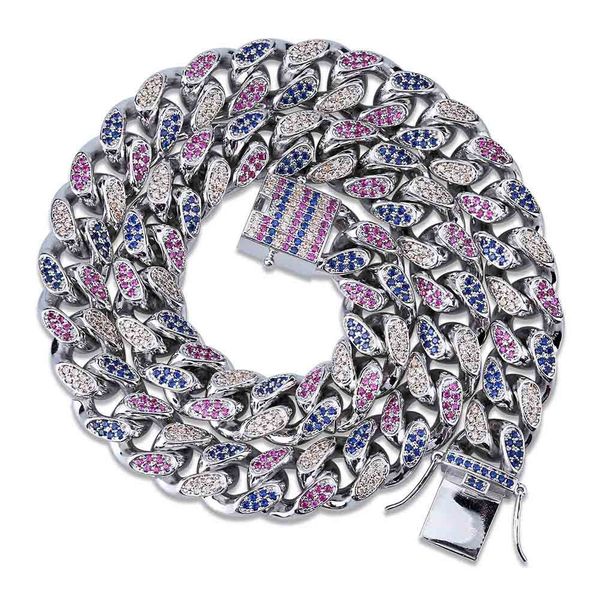 coloured zircon miami cuban chain 14mm rainbow jewelry buckle necklace hip-hop men's necklace selling in europe and america, Silver
coloured zircon miami cuban chain 14mm rainbow jewelry buckle necklace hip-hop men's necklace selling in europe and america, Silver