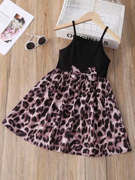 toddler girls leopard bow front cami dress she, Red;yellow