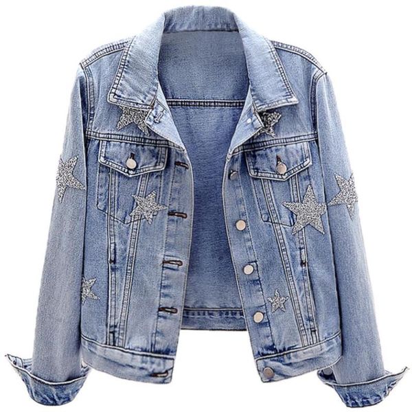 women's jackets 2021 autumn fashion drilling stars denim jacket women slim long-sleeved short jeans coat, Black;brown
women's jackets 2021 autumn fashion drilling stars denim jacket women slim long-sleeved short jeans coat, Black;brown
