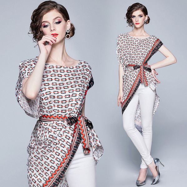 women grife woman shirt summer looser size blusa runway belt asymmetrical dress in work shirts and clothes kojr, White
women grife woman shirt summer looser size blusa runway belt asymmetrical dress in work shirts and clothes kojr, White
