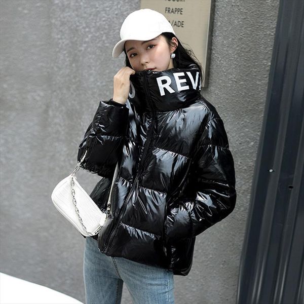down coat women 2020 new winter jacket korean short shiny loose fashion letter stand collar thick outerwear warm ladies trend 93, Black 
down coat women 2020 new winter jacket korean short shiny loose fashion letter stand collar thick outerwear warm ladies trend 93, Black