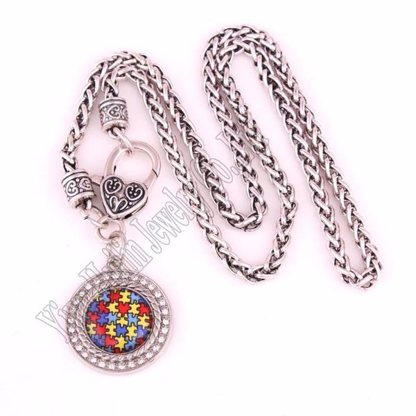 pendant necklaces drop autism hope jewelry crystal puzzle piece with wheat link chain necklace awareness, Silver 
pendant necklaces drop autism hope jewelry crystal puzzle piece with wheat link chain necklace awareness, Silver