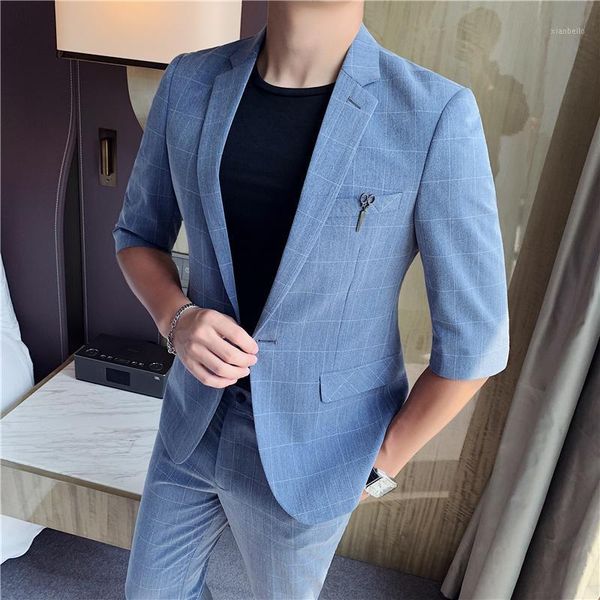summer plaid men's suits 2 sets fashion wedding dress groom tuxedos suit men slim business formal terno costume homme1, White;black
summer plaid men's suits 2 sets fashion wedding dress groom tuxedos suit men slim business formal terno costume homme1, White;black
