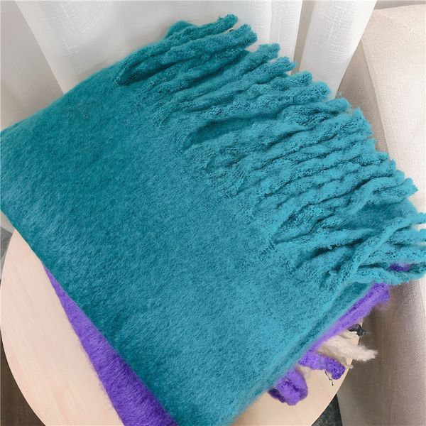 rj new year's bright mohair plush scarf for women's autumn and winter, Blue;gray