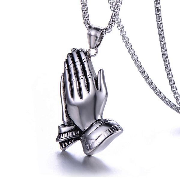 retro praying hands pendant necklace 316l stainless steel 18k gold plated men's titanium steel religious jewelry, Silver
retro praying hands pendant necklace 316l stainless steel 18k gold plated men's titanium steel religious jewelry, Silver