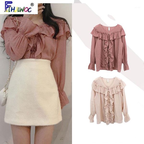 women's blouses & shirts 2021 spring fall korean style women preppy flare sleeve cute sweet ruffled blouse pink 18201, White
women's blouses & shirts 2021 spring fall korean style women preppy flare sleeve cute sweet ruffled blouse pink 18201, White