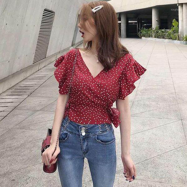 women's dot print v-neck shirts short sleeve lace up blouse lady ruffles chiffon blouse women's clothing1, White
women's dot print v-neck shirts short sleeve lace up blouse lady ruffles chiffon blouse women's clothing1, White