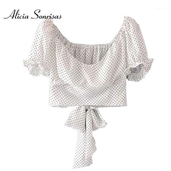2021 for summer back hollow knotted polka dot women shirts square collar puff sleeve short exposed navel women's blouse1, White
2021 for summer back hollow knotted polka dot women shirts square collar puff sleeve short exposed navel women's blouse1, White