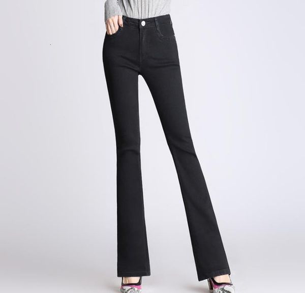 High-quality Belt Denim Flare. Female Skinny Black Flare Jeans. Wa5e, Blue