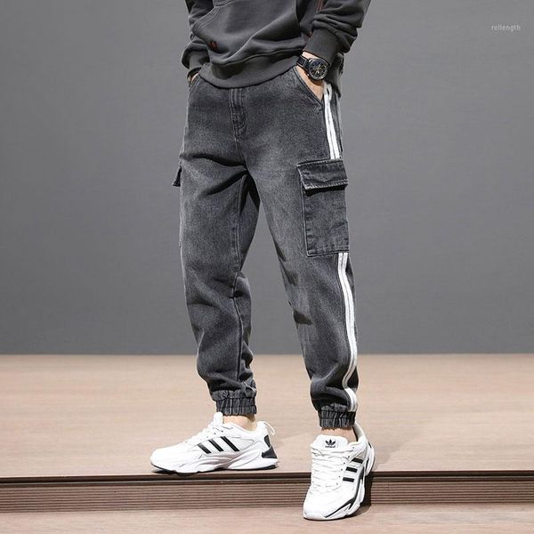 japanese style fashion men jeans black gray loose fit big pocket denim cargo pants slack bottom white stripe hip hop jeans men1, Blue
japanese style fashion men jeans black gray loose fit big pocket denim cargo pants slack bottom white stripe hip hop jeans men1, Blue