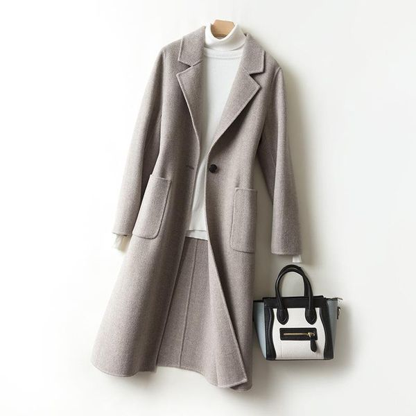 2020 new woolen autumn and winter pure wool hepburn over the knee double-faced coat female long section1, Black
2020 new woolen autumn and winter pure wool hepburn over the knee double-faced coat female long section1, Black