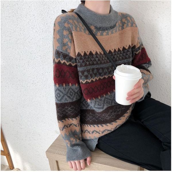 women's sweaters vintage women sweater graphics contrasting color casual o-neck long sleeve knitwear loose pullovers clothes, White;black
women's sweaters vintage women sweater graphics contrasting color casual o-neck long sleeve knitwear loose pullovers clothes, White;black