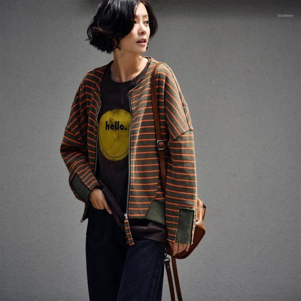 micoco w2031c artistic versatile striped bat sleeve cotton loose fall zipper slimming short coat1, Black;brown
micoco w2031c artistic versatile striped bat sleeve cotton loose fall zipper slimming short coat1, Black;brown