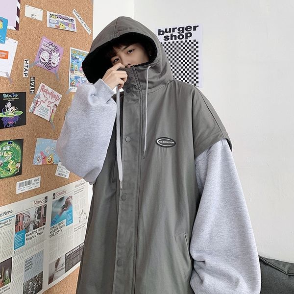 inschao brand fake two pieces of thickened lamb wool cotton padded clothes men's korean winter fashion bf loose and handsome hooded cot, Black
inschao brand fake two pieces of thickened lamb wool cotton padded clothes men's korean winter fashion bf loose and handsome hooded cot, Black