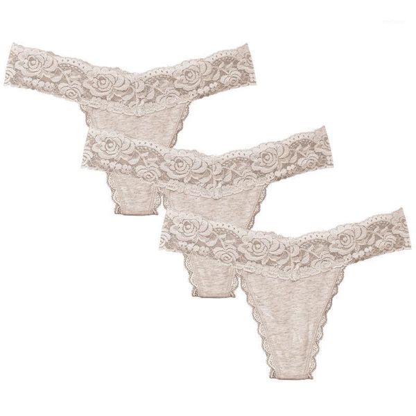3pcs charming lace cotton women panties underwear beige thongs lingerie european size g string tanga bielizna damska1, Black;pink