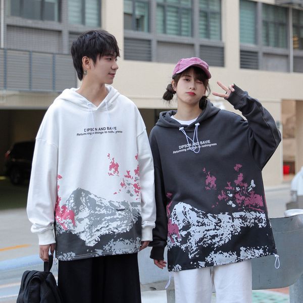 2021 spring clothes national tide snow mountain loose hooded sweater lovers a456 -- p70, Black
2021 spring clothes national tide snow mountain loose hooded sweater lovers a456 -- p70, Black