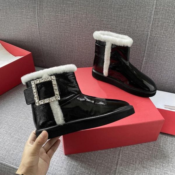 shoes women mid-calf crystal women boots patent leather wool round toe slip on flat with boots zapatos de mujer, Black
shoes women mid-calf crystal women boots patent leather wool round toe slip on flat with boots zapatos de mujer, Black