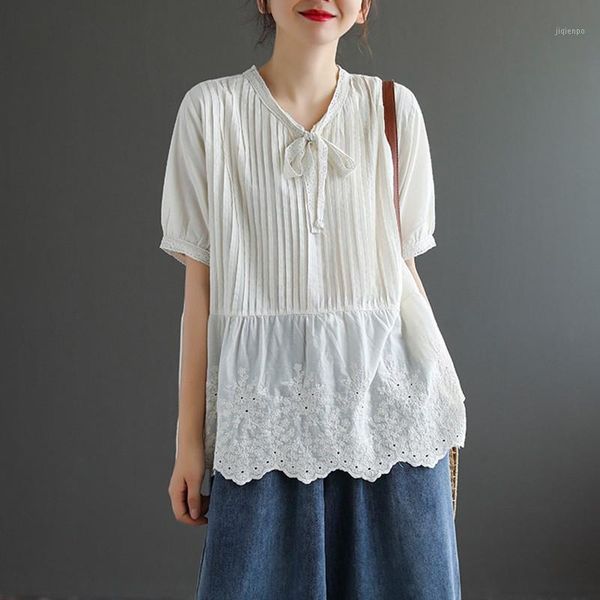 women's blouses & shirts yourseason 2021 women bow collar loose summer patchwork hollow out female casual solid color1, White
women's blouses & shirts yourseason 2021 women bow collar loose summer patchwork hollow out female casual solid color1, White