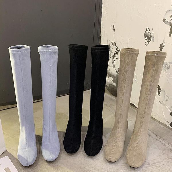 2020 winter new women stretch fabric long sock boots flock 5cm block high heels knee high boots low heels thigh shoes, Black
2020 winter new women stretch fabric long sock boots flock 5cm block high heels knee high boots low heels thigh shoes, Black